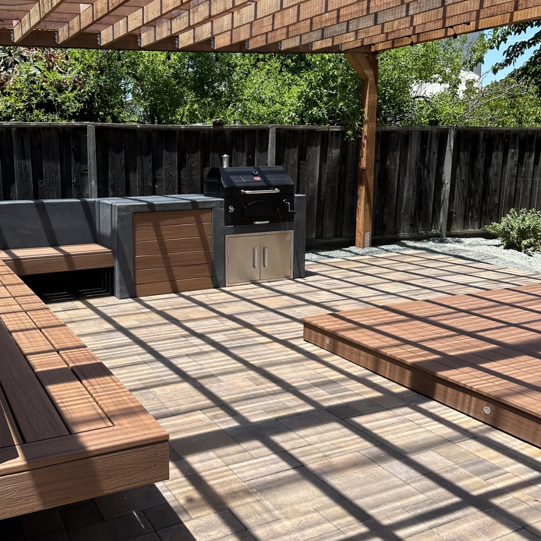 Backyard Wooden Deck with Grill